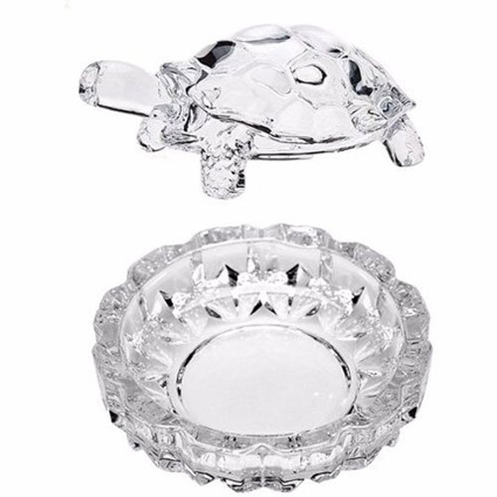 Glass Crystal Turtle Tortoise with Plate for Feng Shui and Vastu, Best Gifts for