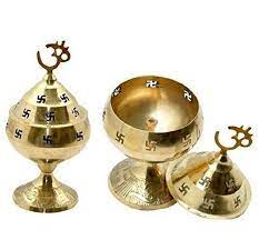 Pure Brass Handicraft  Om & Swastik Designed  Diya (Height: 5.5 Inches)  for Hom